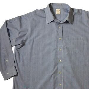 Brooks Brothers Blue Check Dress Shirt 17.5 34/35 Non Iron 100% Cotton Classic